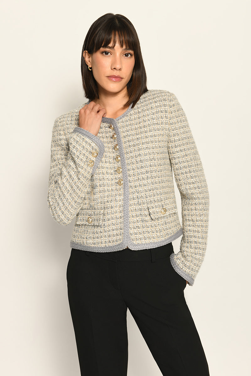 Short bouclé jacket in grey