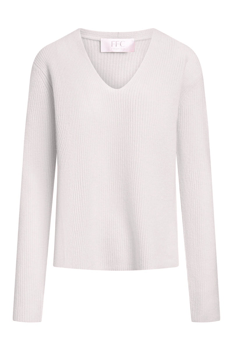 V-neck sweater with ruffles