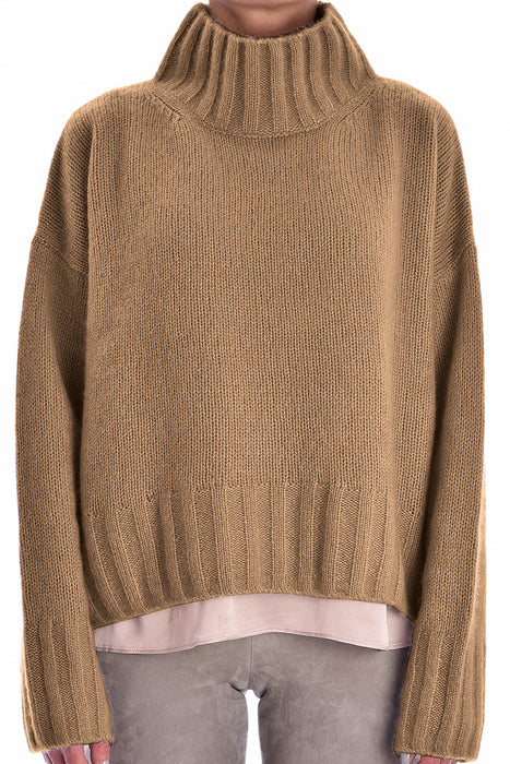 Stand-up collar sweater w. ribbed waist