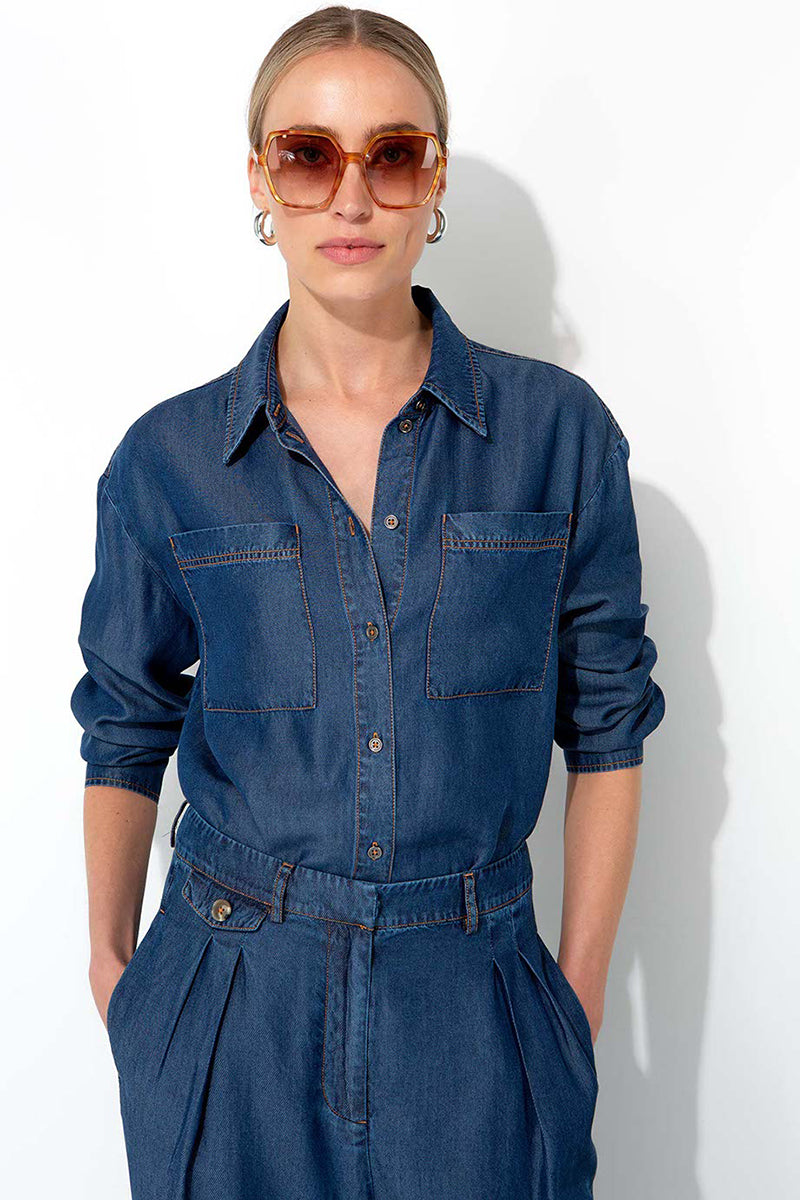 Shirt blouse in lyocell denim