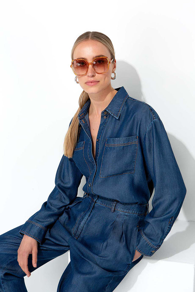 Shirt blouse in lyocell denim