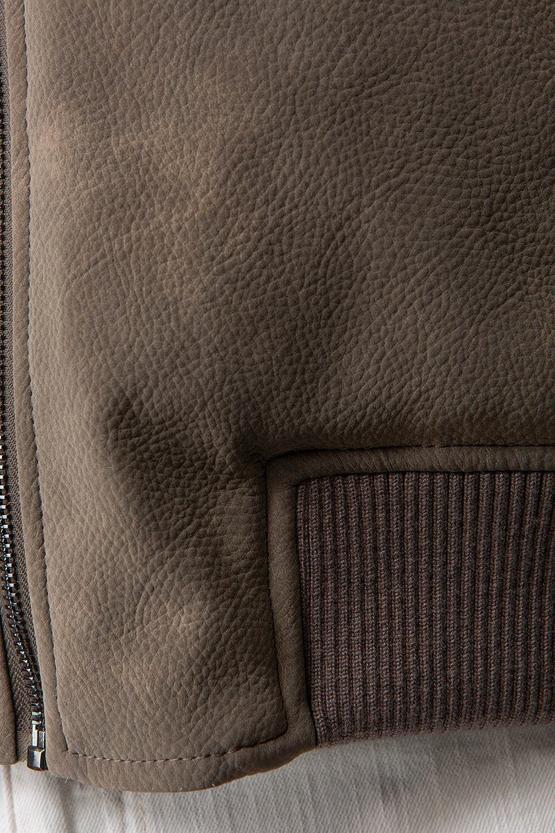 Jacket in vegan leather with faux fur collar