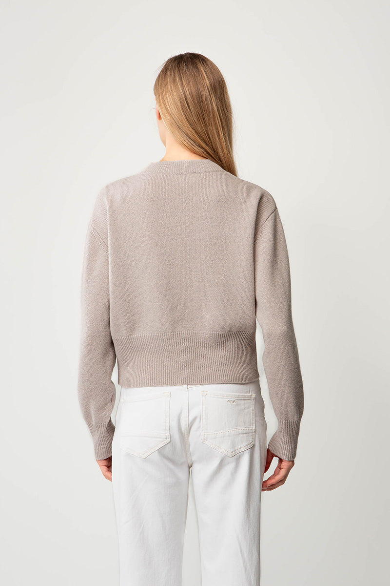 Sweater with wide waistband in merino wool