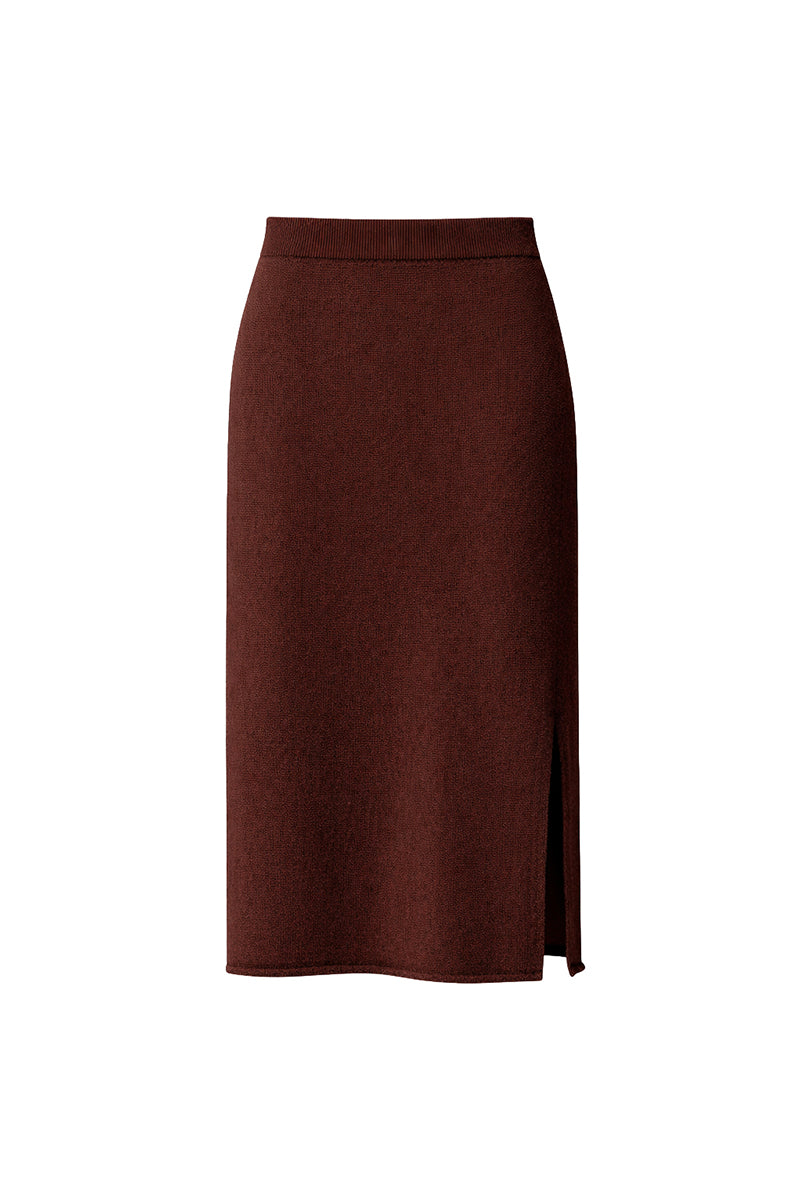 Knitted skirt with slit in merino wool