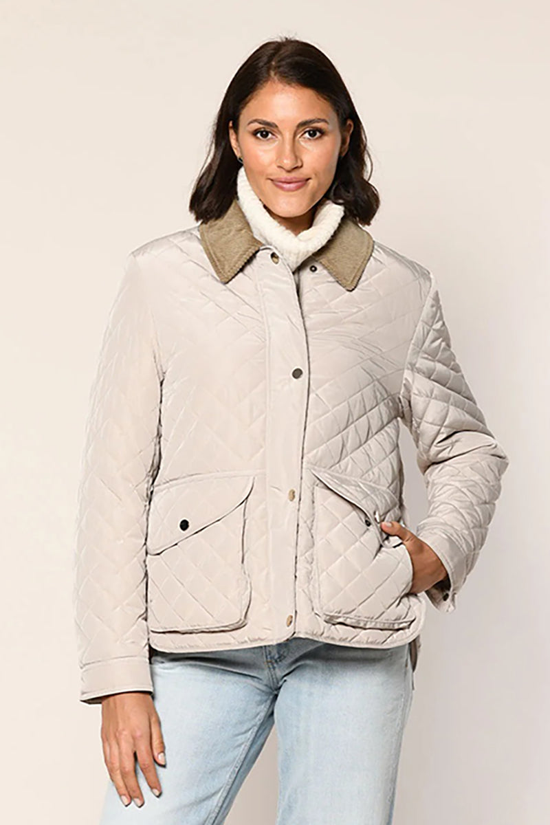 Quilted jacket with corduroy collar