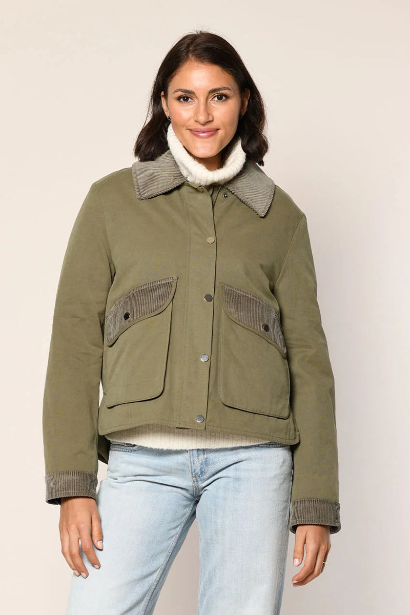 Cotton jacket with corduroy collar