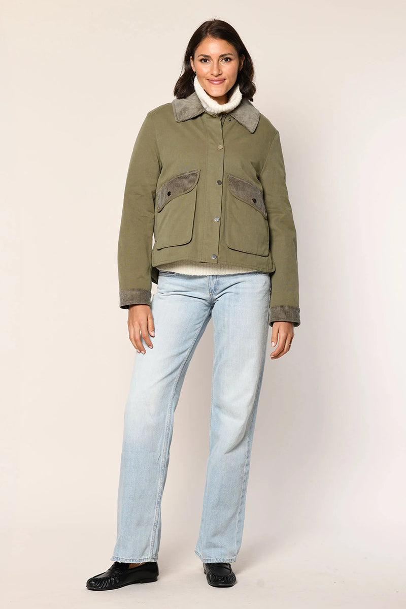 Cotton jacket with corduroy collar