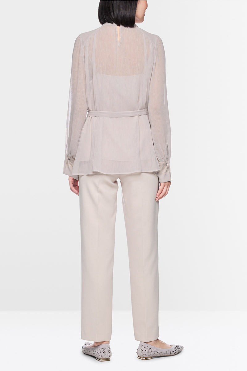Crêpe blouse with tie belt