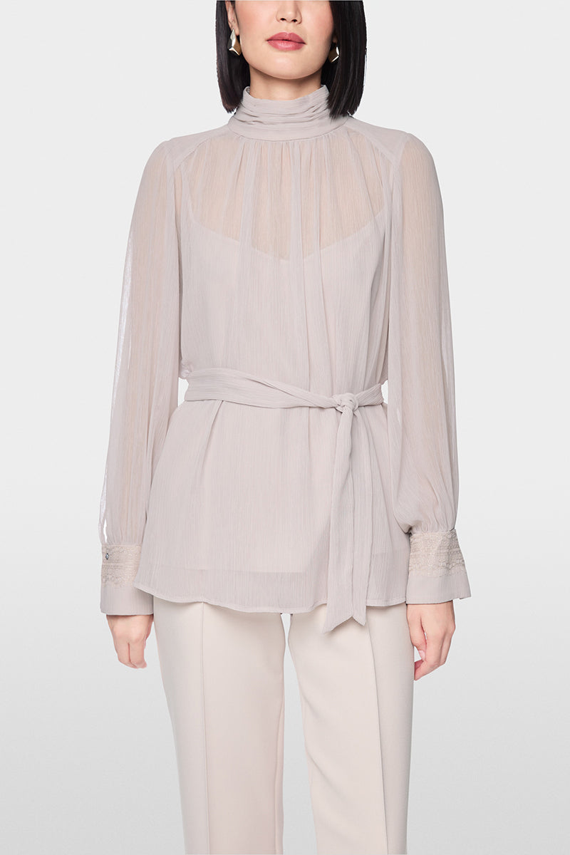 Crêpe blouse with tie belt