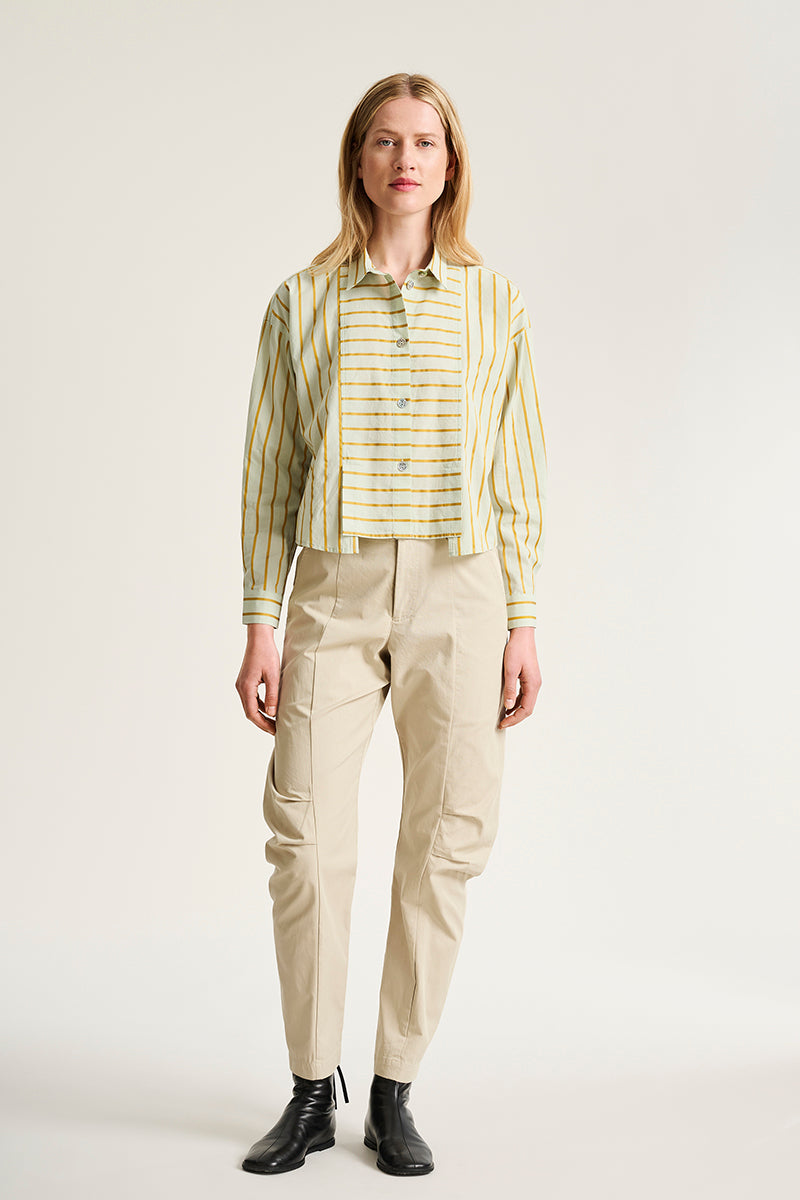 Golden stripes shirt with pleats