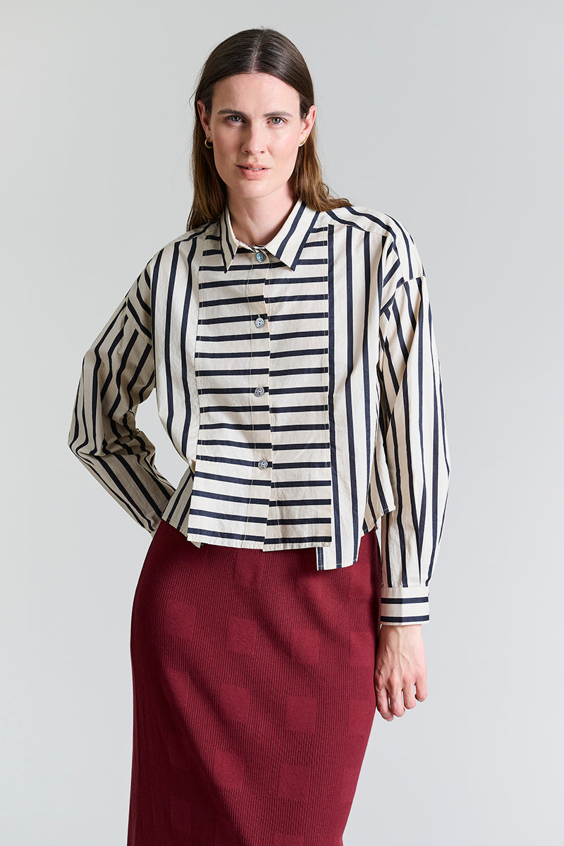 Pirate stripe blouse with pleats