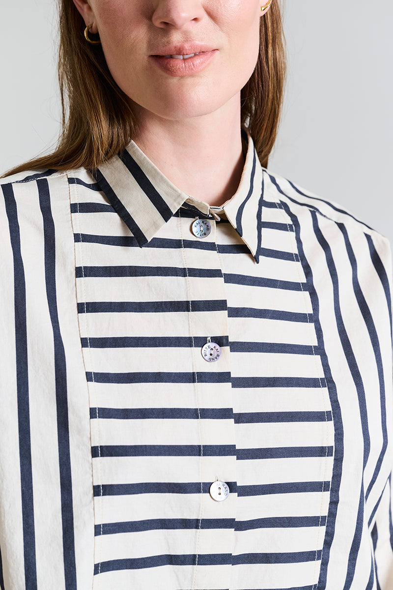Pirate stripe blouse with pleats