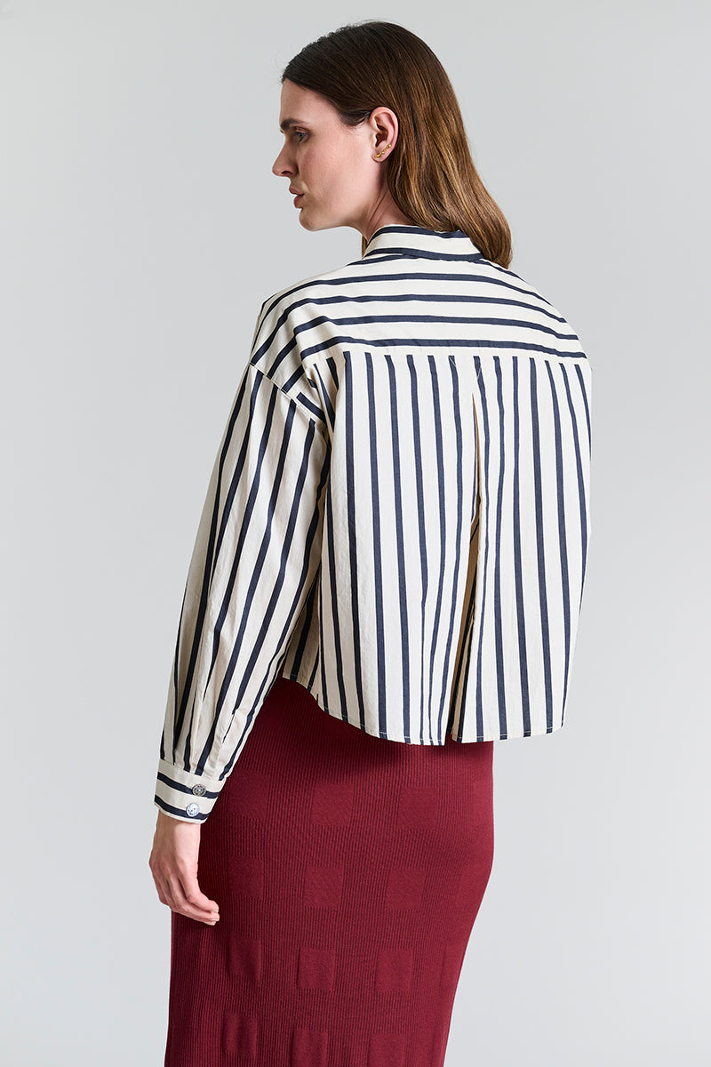 Pirate stripe blouse with pleats