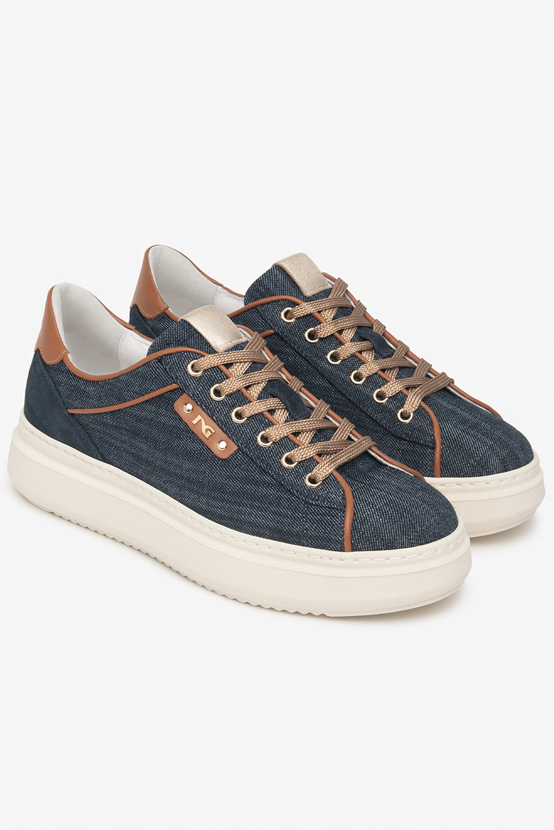 Leather and fabric sneakers