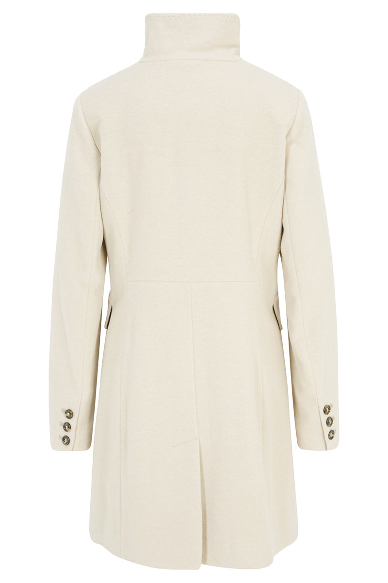 Wool coat with stand-up collar