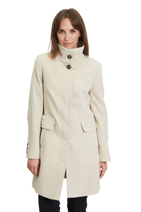 Wool coat with stand-up collar