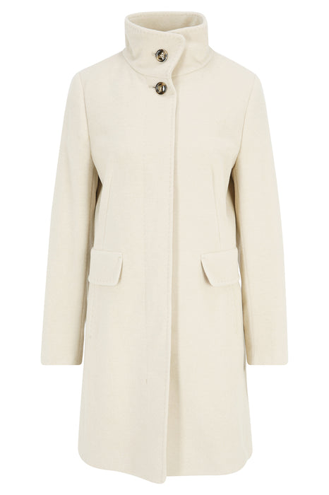 Wool coat with stand-up collar