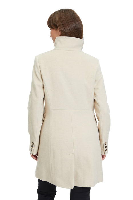 Wool coat with stand-up collar