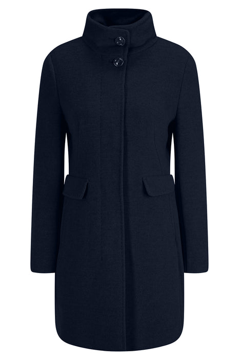 Wool coat with stand-up collar