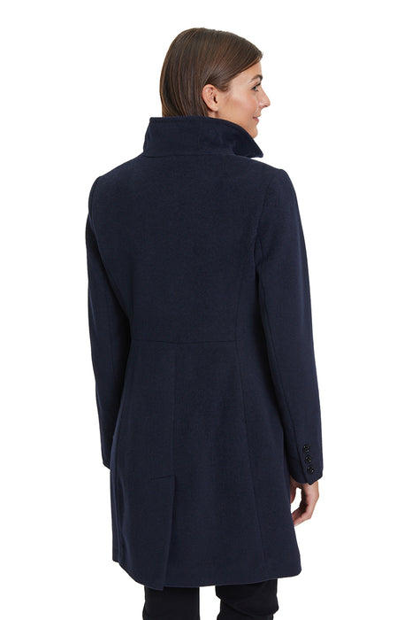 Wool coat with stand-up collar