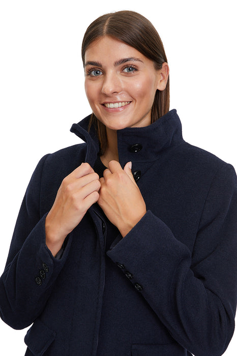 Wool coat with stand-up collar