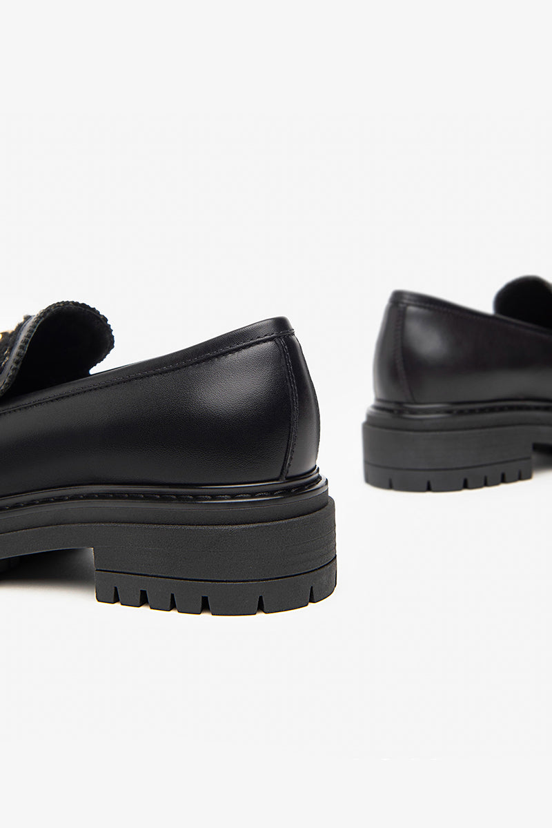 Leather and fabric loafers