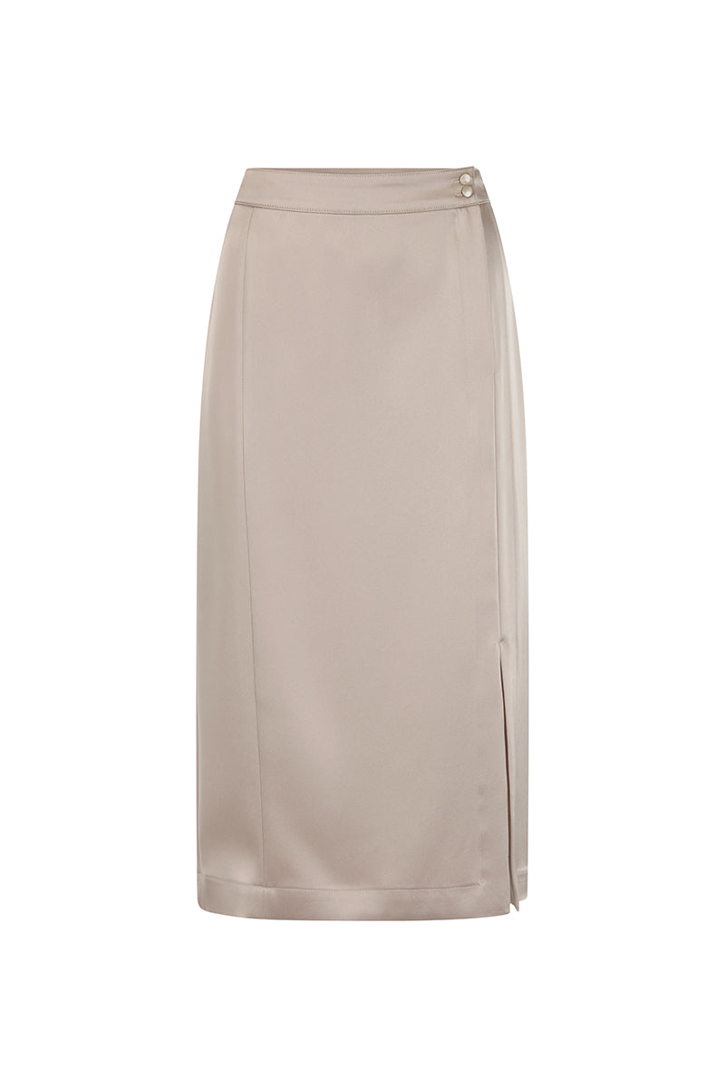 Flowing satin midi skirt