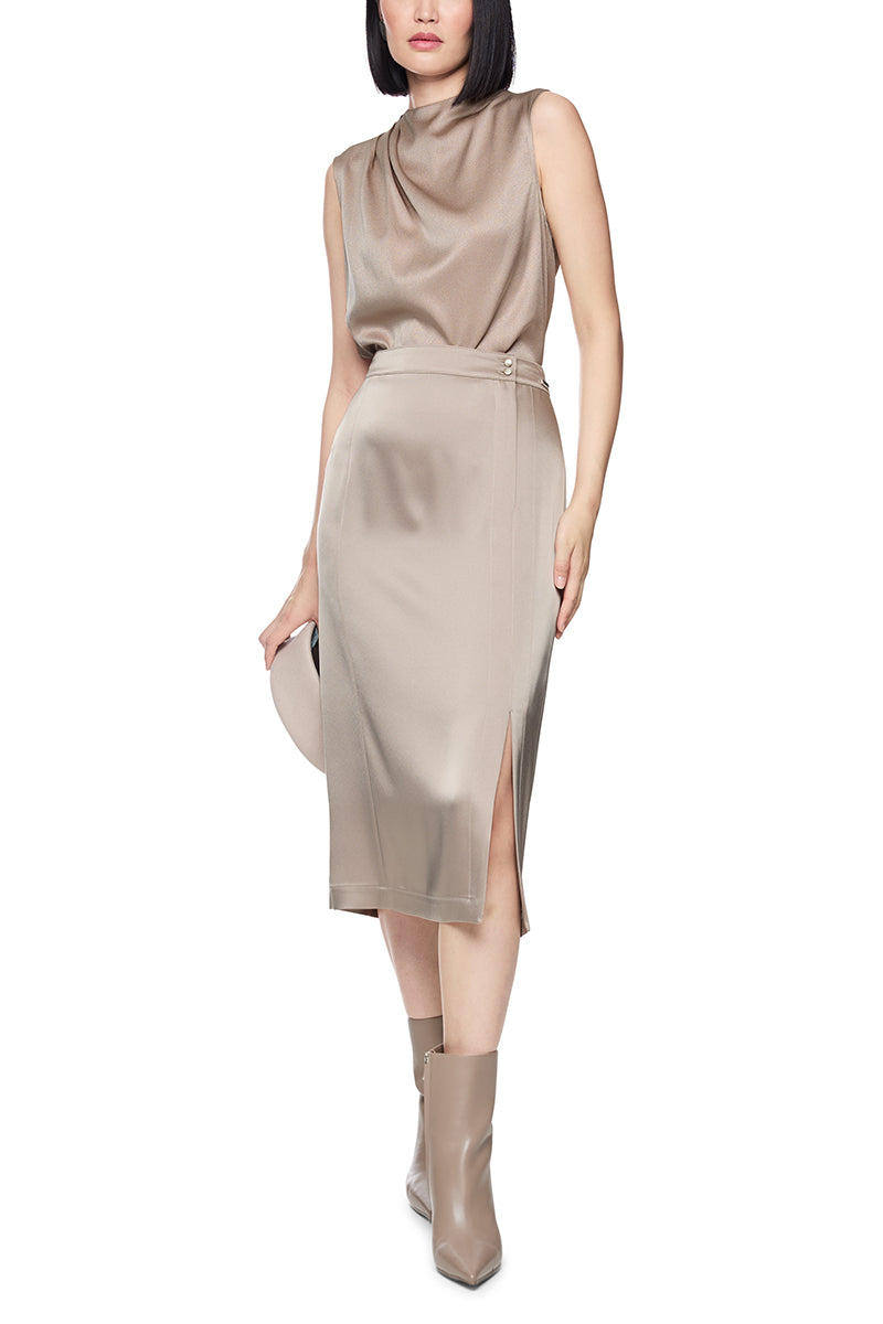Flowing satin midi skirt