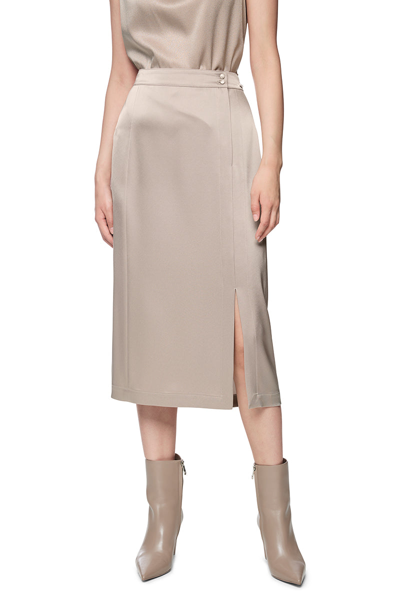 Flowing satin midi skirt