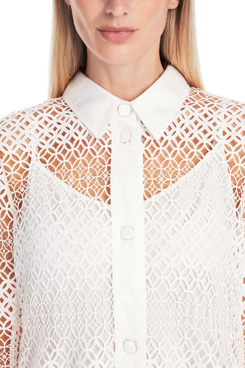 Short shirt dress in perforated lace