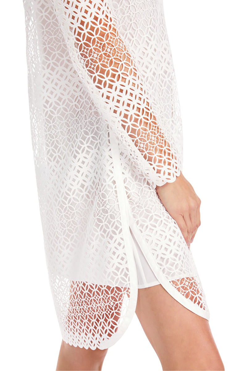 Short shirt dress in perforated lace