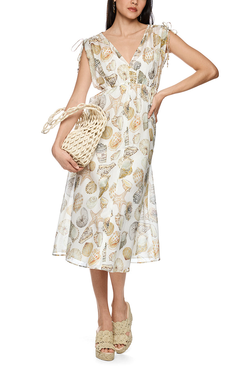 Mid-length dress in cotton and silk