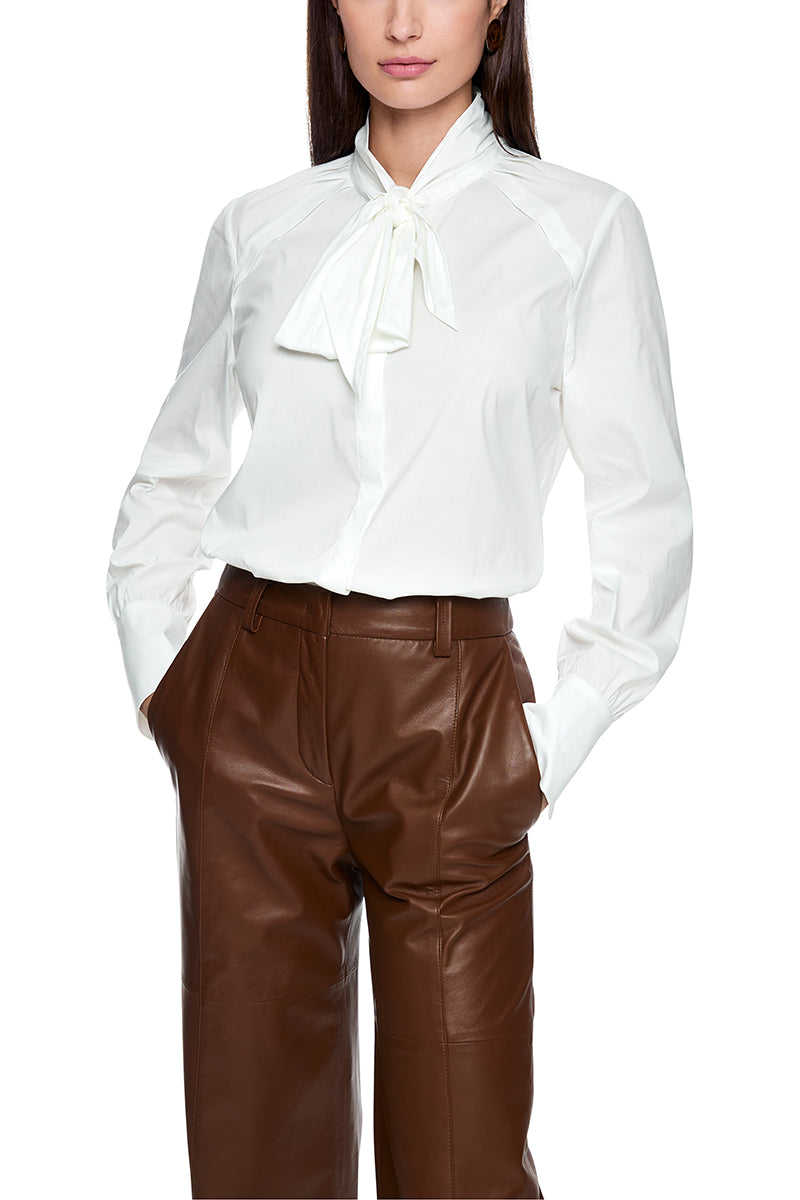 Cotton stretch bow blouse