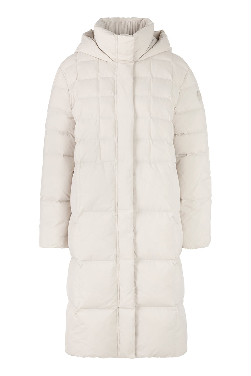 Quilted down coat with hood
