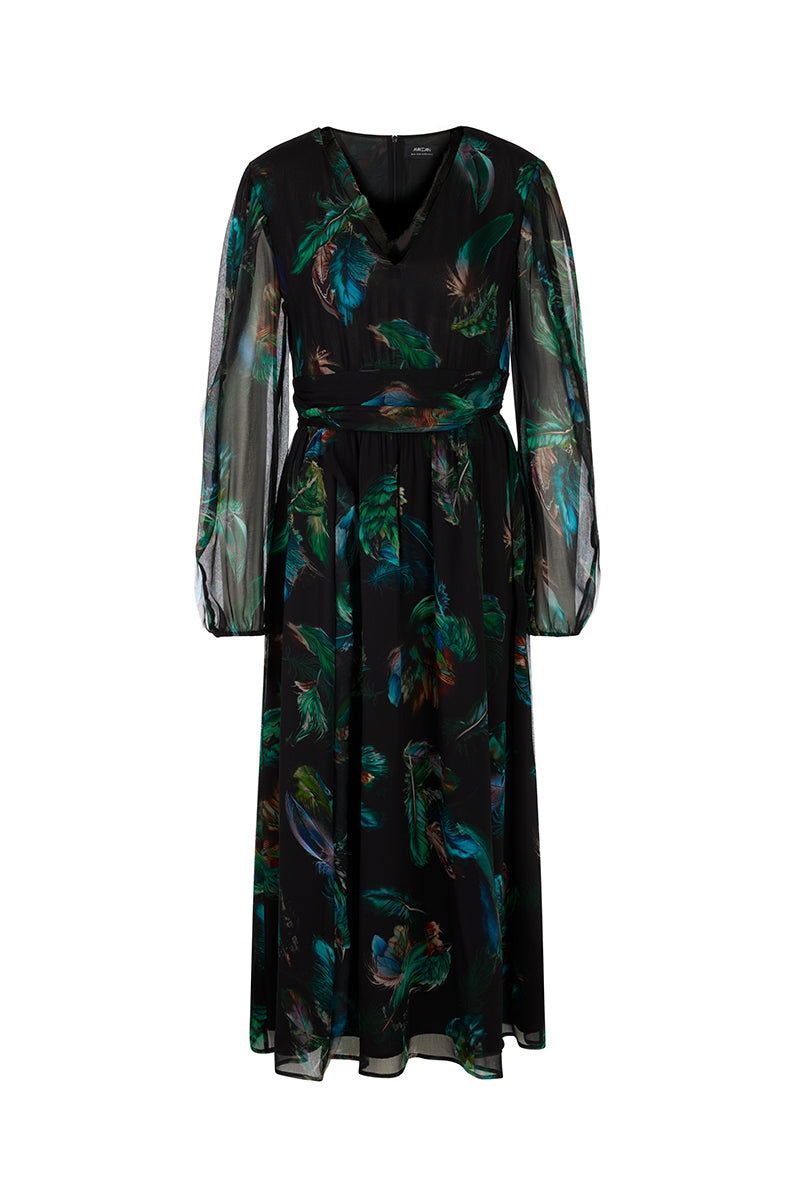 Viscose dress with feather print