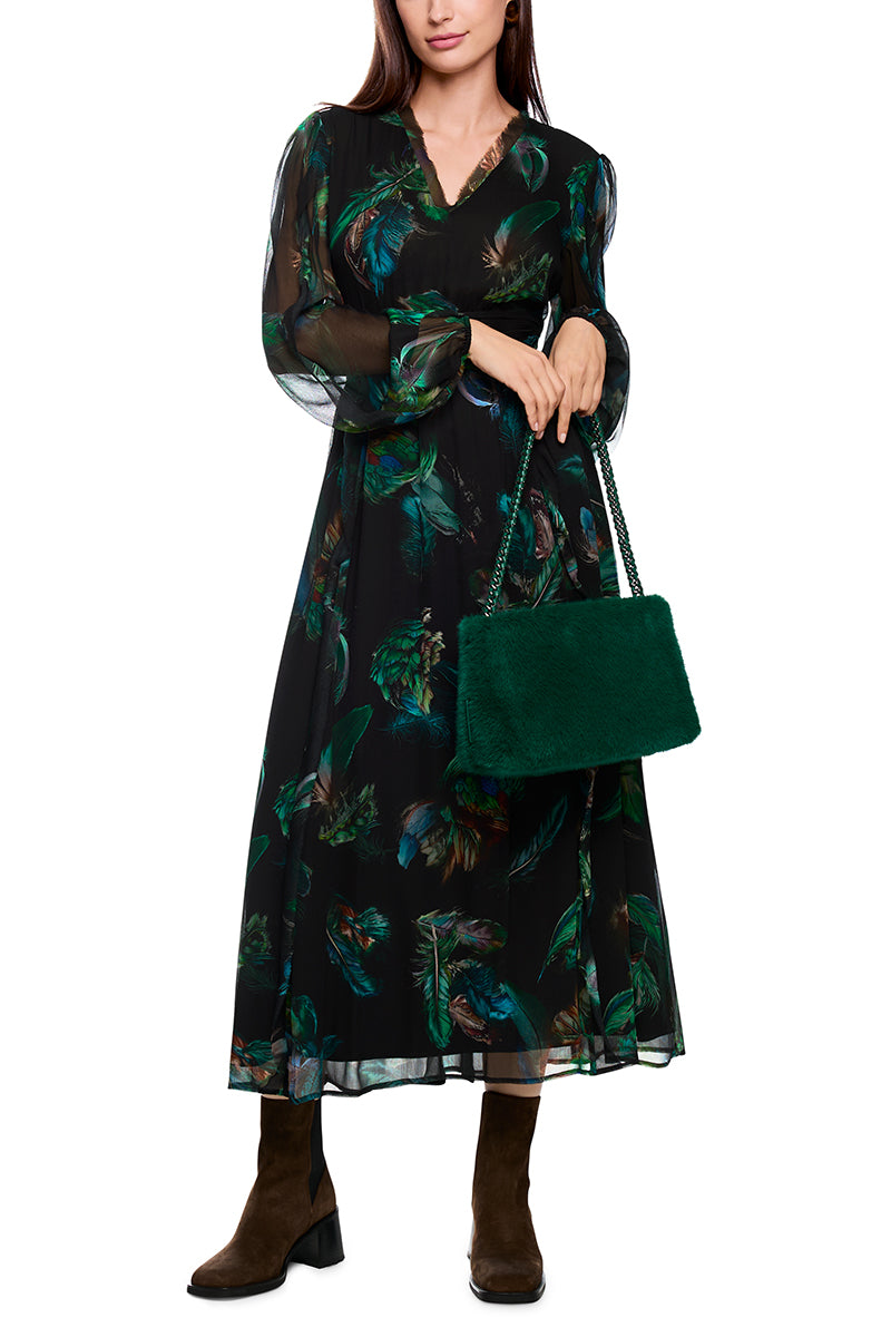 Viscose dress with feather print