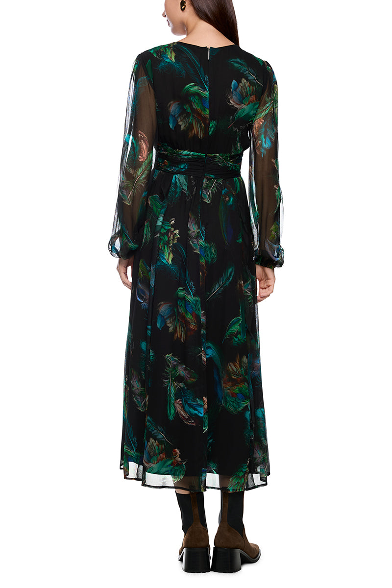 Viscose dress with feather print