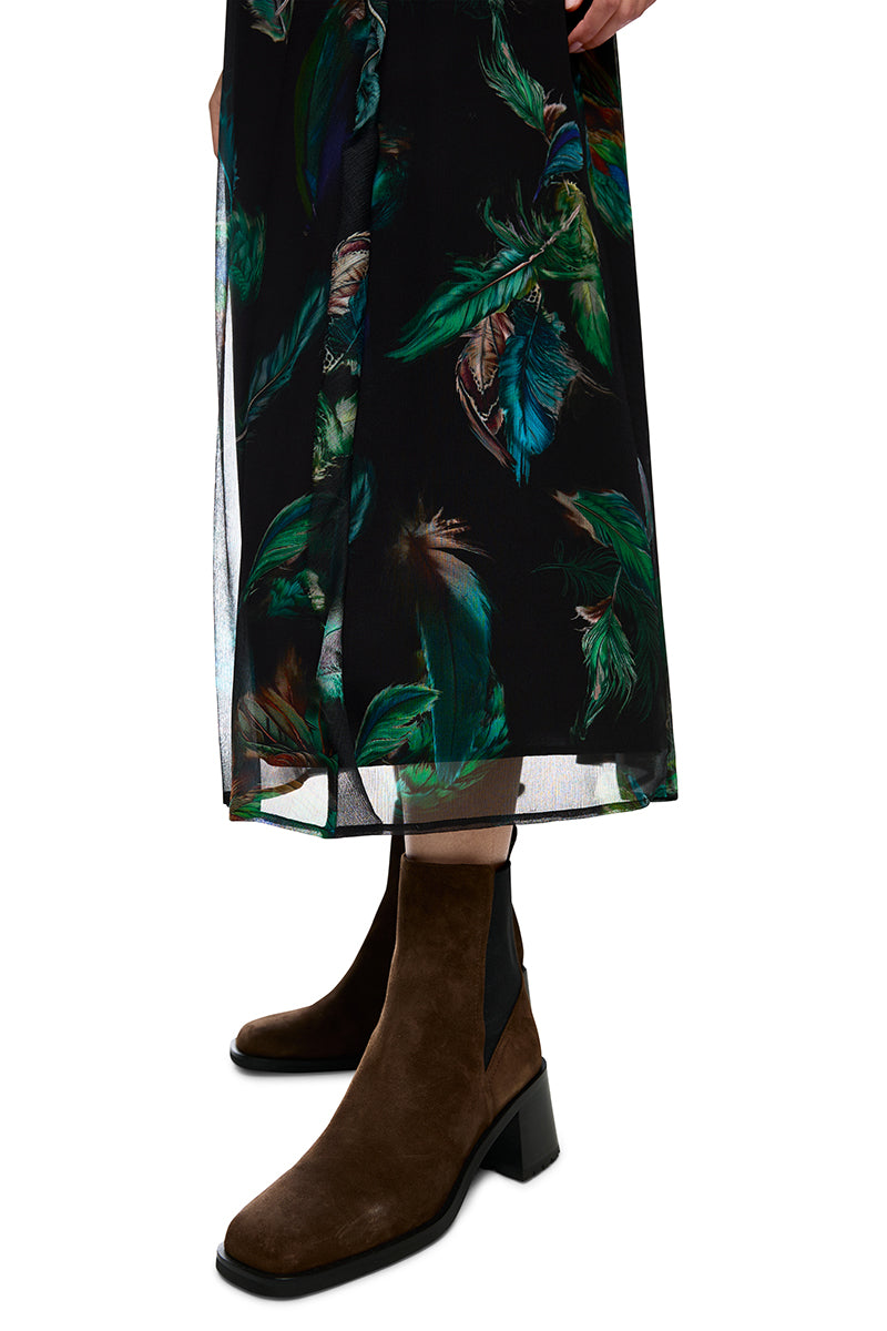 Viscose dress with feather print