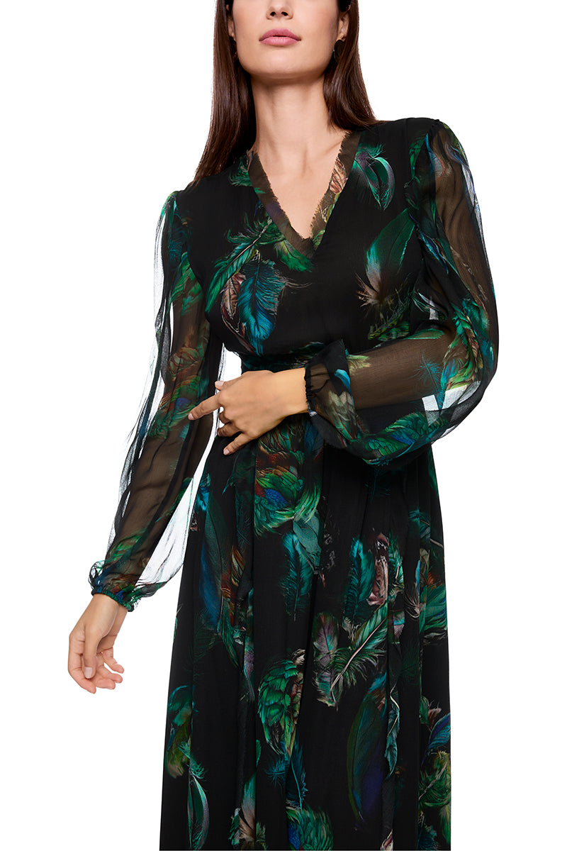 Viscose dress with feather print