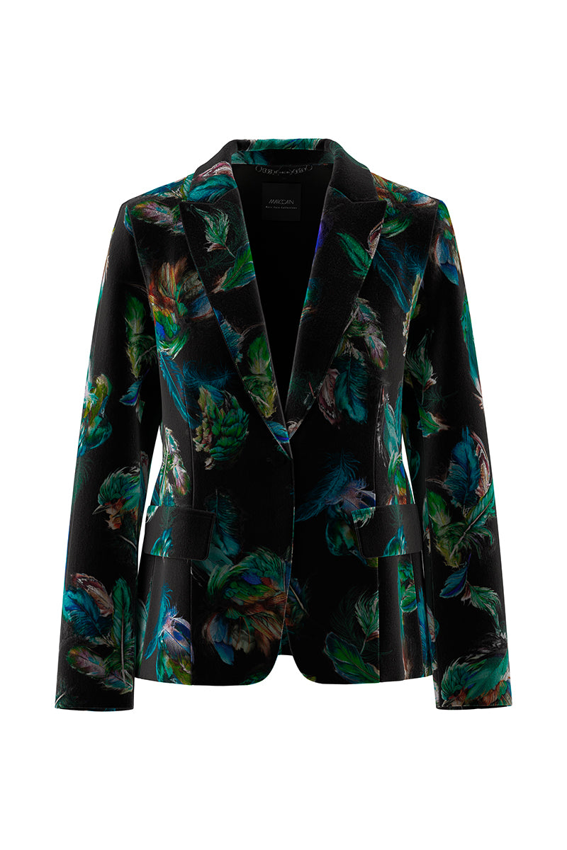 Velvet blazer with feather print