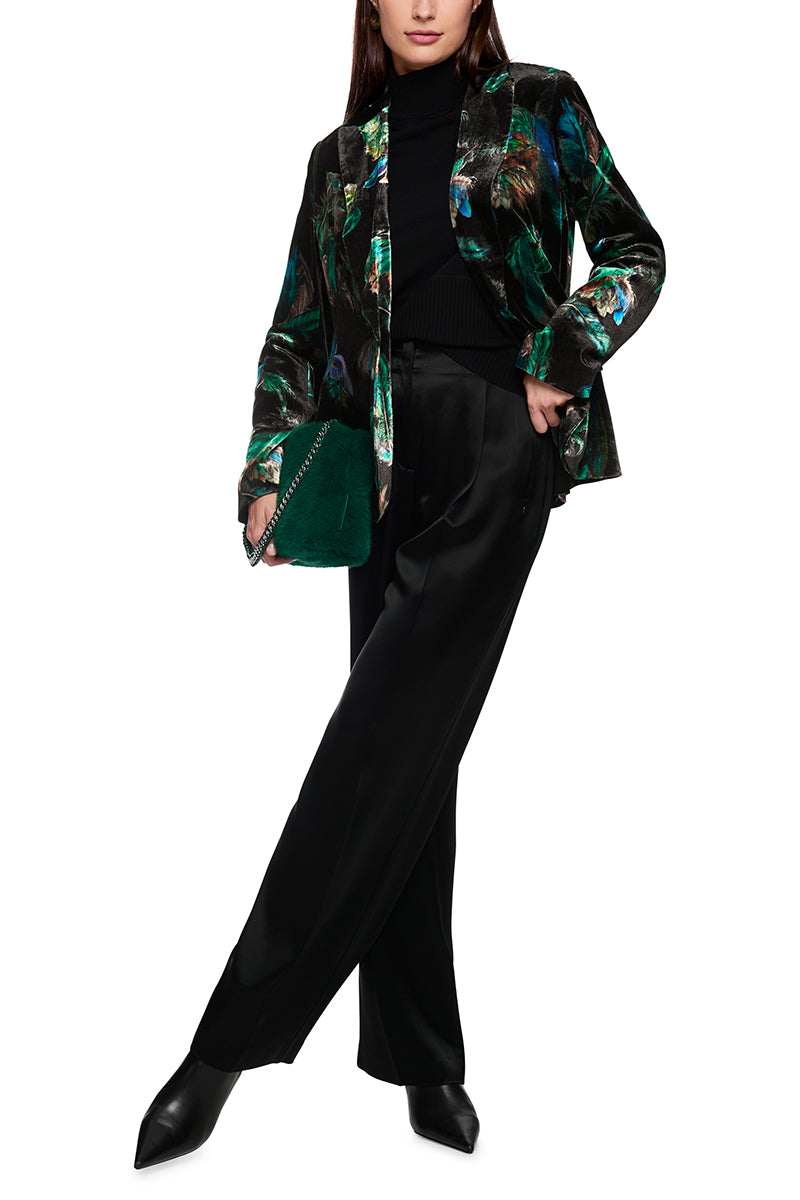 Velvet blazer with feather print
