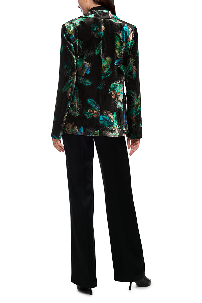 Velvet blazer with feather print