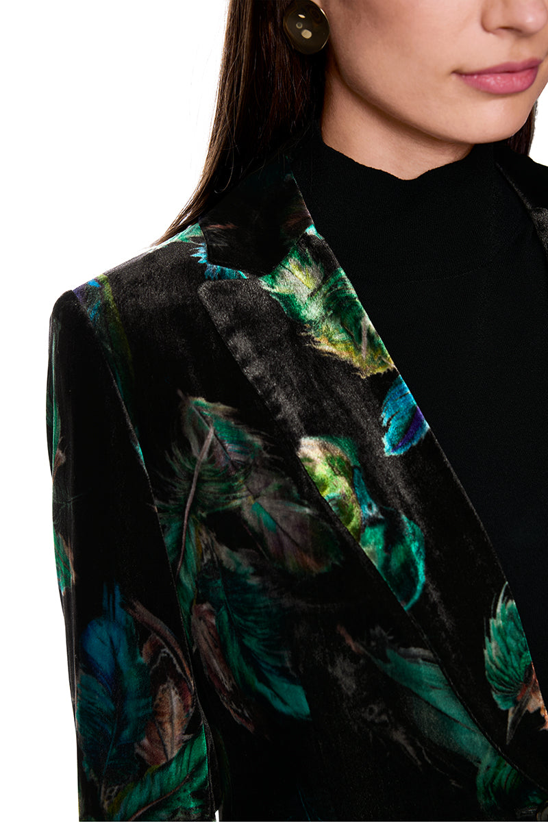 Velvet blazer with feather print