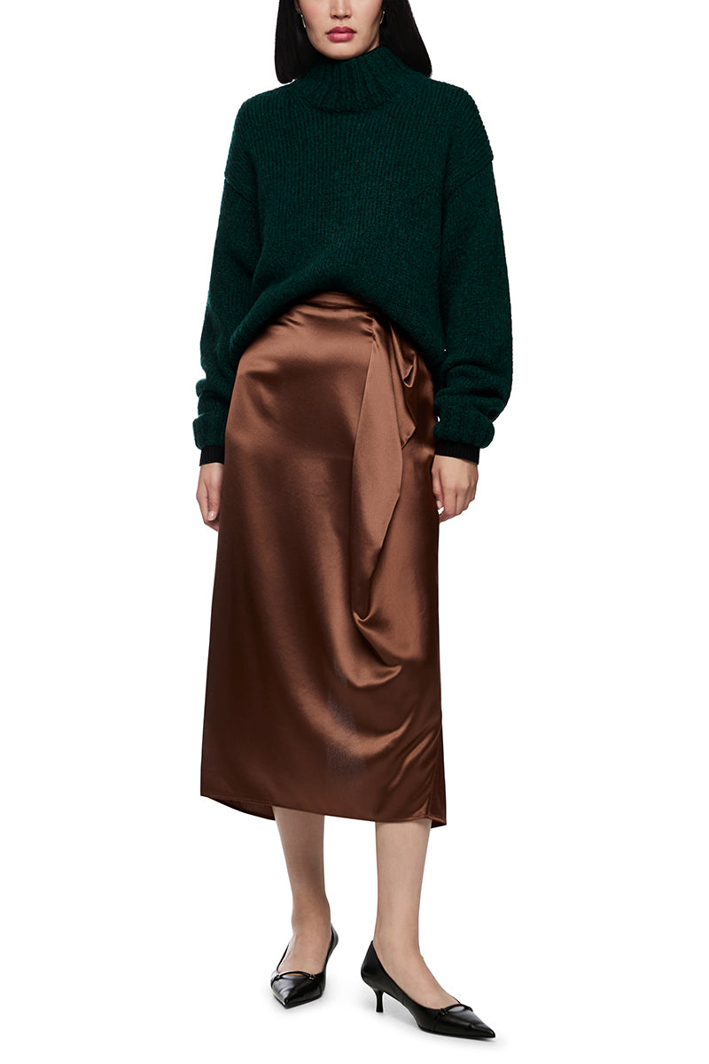 Calf-length skirt with draping