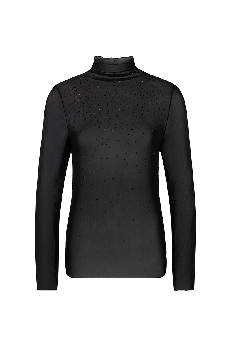 Long-sleeved mesh top with hotfix