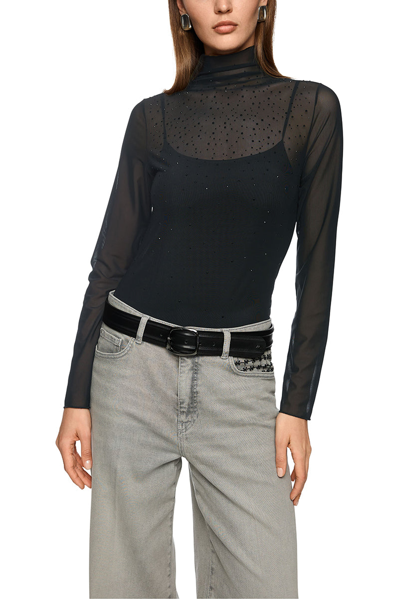 Long-sleeved mesh top with hotfix