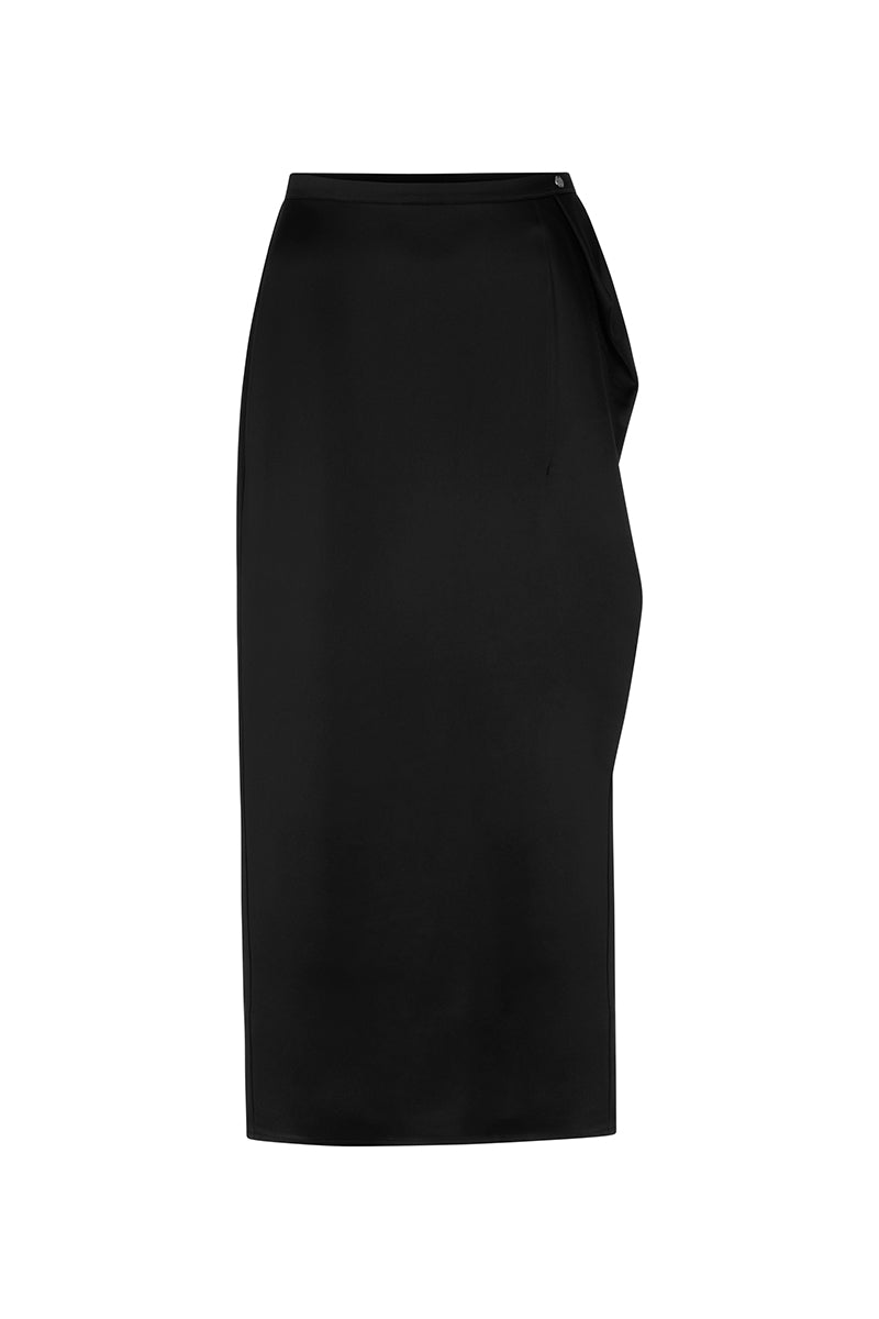 Calf-length skirt with draping