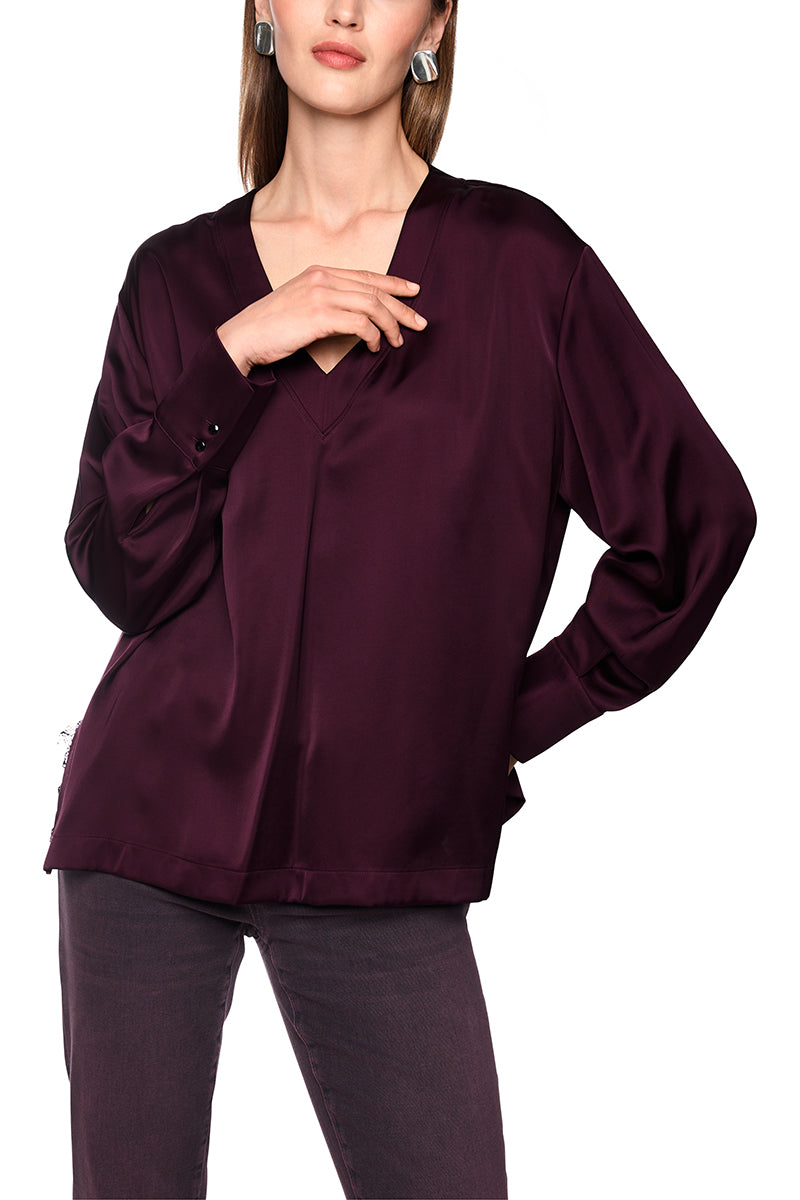 V-neck blouse in satin-effect finish