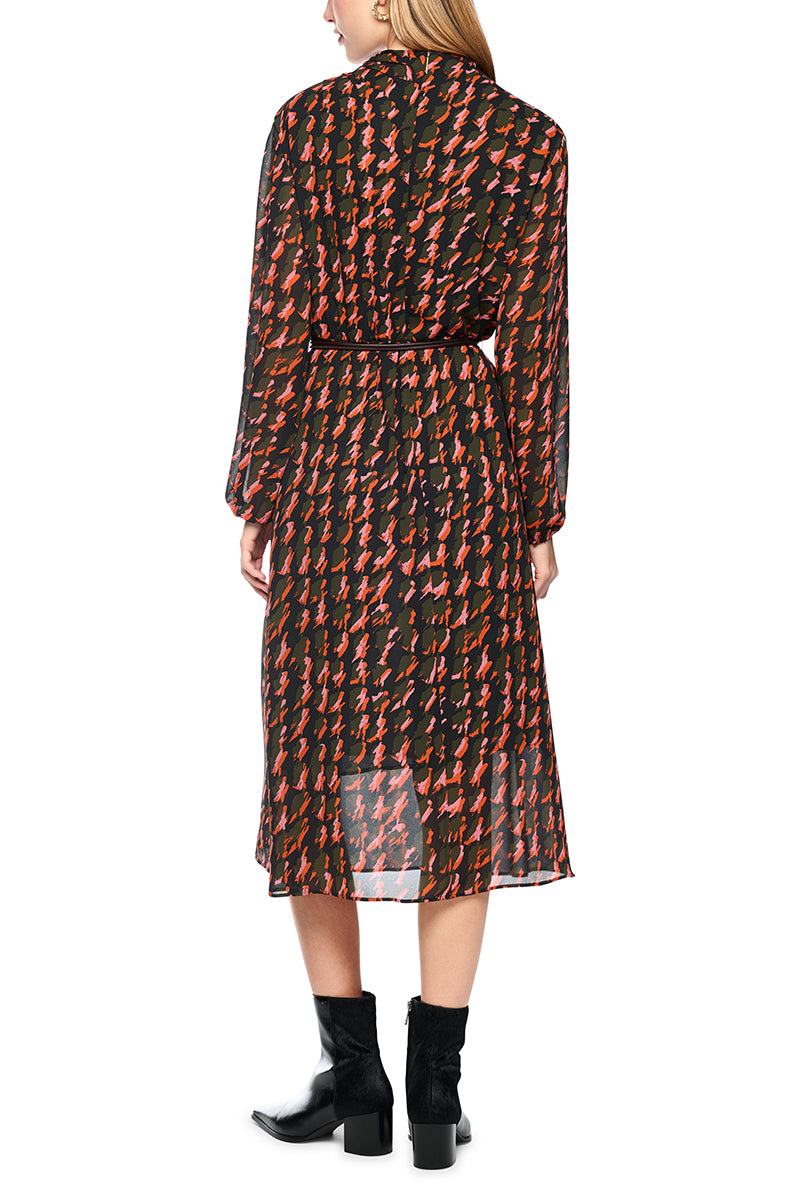 Printed dress with drawstring belt