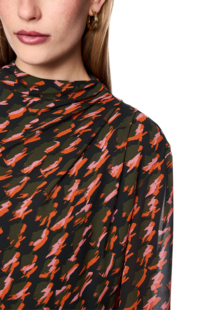 Printed dress with drawstring belt